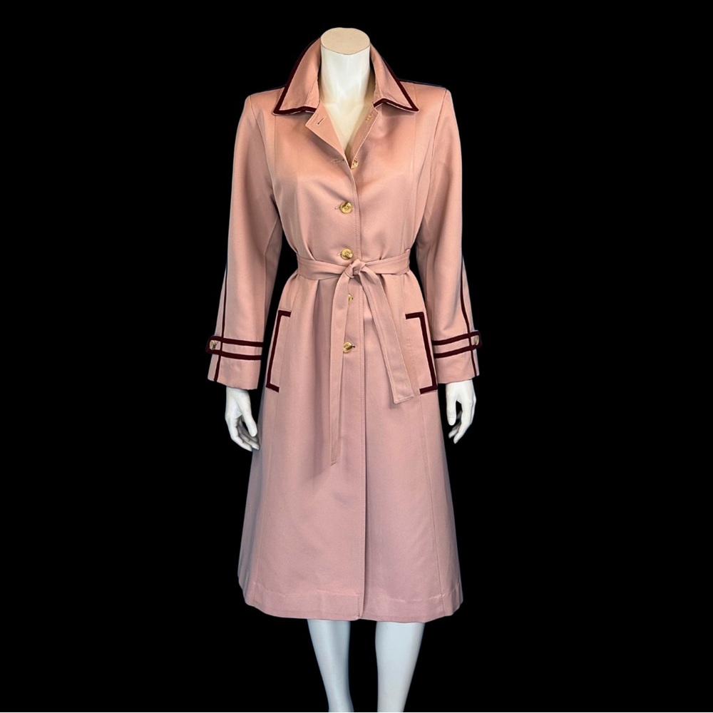 70s Vintage Dusty Blush Pink  Belted Trench Coat / S